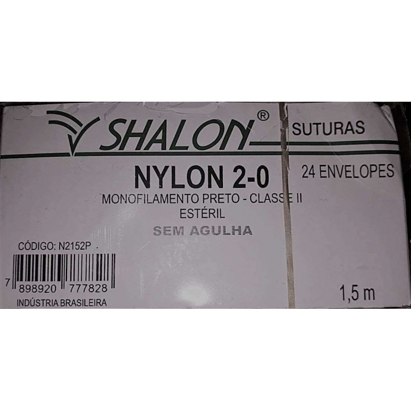 Fio de Sutura Nylon Agulhado Preto 2.0 S/Agulha 1,5m